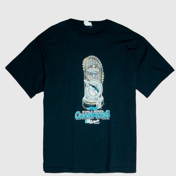 VINTAGE FLORIDA MARLINS WORLD SERIES CHAMPIONS LEE SPORT T-SHIRT XL 2003 MLB - Picture 1 of 3